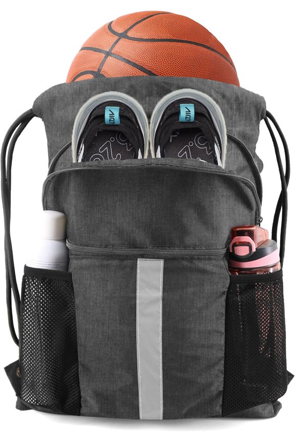 Drawstring Backpack Bag with Shoe Compartment, X-Large Black Gym String Cinch Backpack