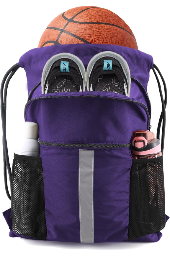 Drawstring Backpack Bag with Shoe Compartment, X-Large Black Gym  String Cinch Backpack