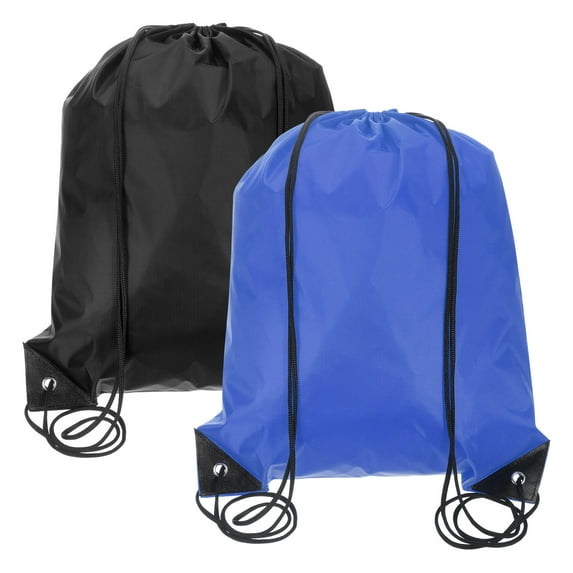 Drawstring Backpack Bags, 2 Pack Sports Cinch Sack for Gym Yoga Travel Swimming Beach Black, Sapphire Blue
