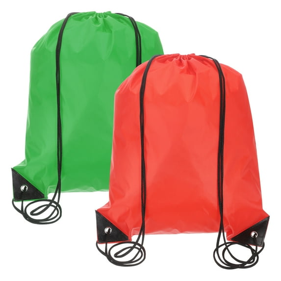 Drawstring Backpack Bags, 2 Pack Sports Cinch Sack for Gym Yoga Travel Swimming Beach Red, Green