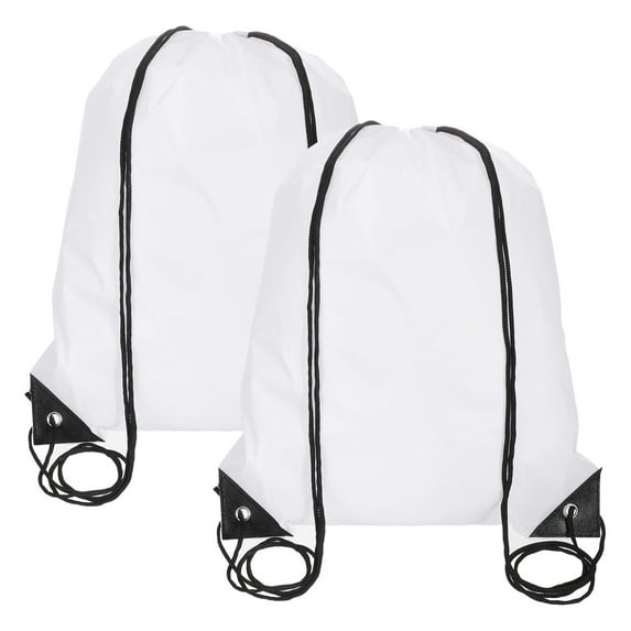 Drawstring Backpack Bags, 2 Pack Sports Cinch Sack for Gym Yoga Travel Swimming Beach White