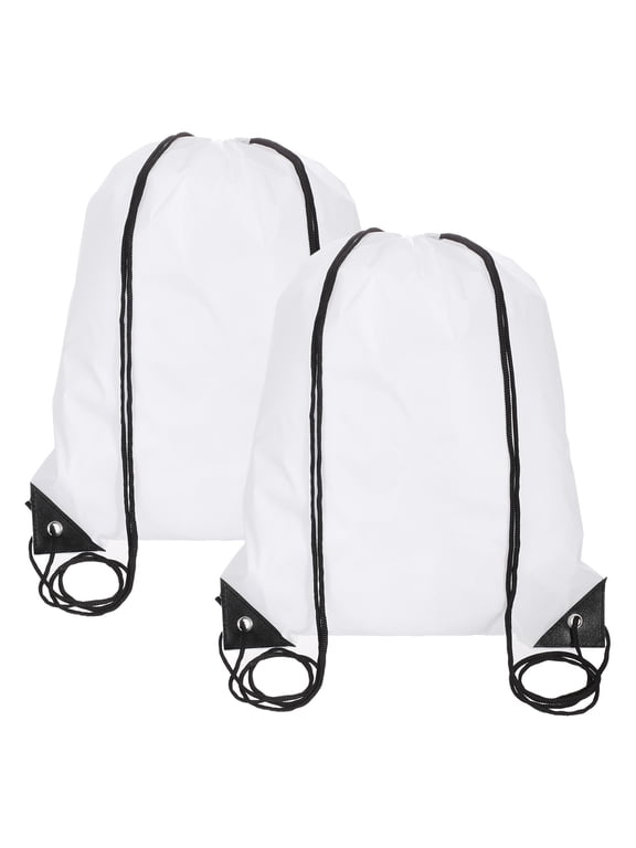 Drawstring Backpack Bags, 2 Pack Sports Cinch Sack for Gym Yoga Travel Swimming Beach White