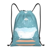 Drawstring Backpack - Bathtub with Soap Bubbles Splash Proof Small Drawstring Gym Bag for Women Men, Cinch Sports String Bag Backpack for Travel Swimming Beach