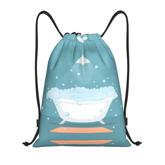 Drawstring Backpack - Bathtub with Soap Bubbles Splash Proof Small Drawstring Gym Bag for Women Men, Cinch Sports String Bag Backpack for Travel Swimming Beach