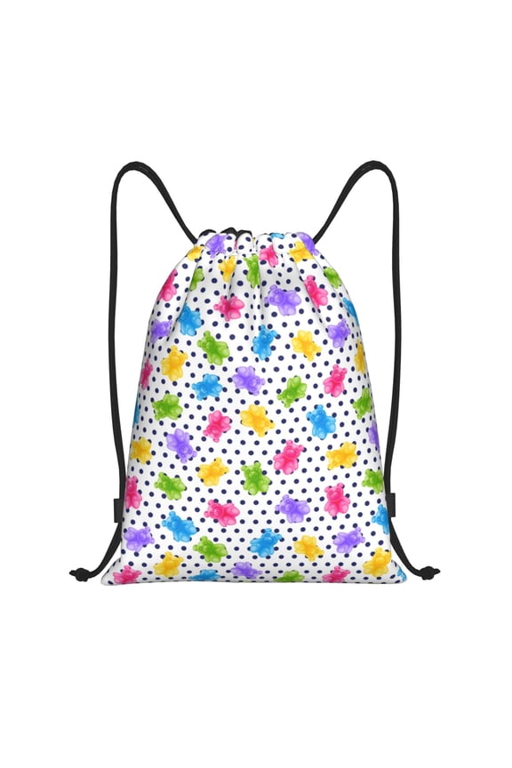 Drawstring Backpack - Bear And Polka Dot Splash Proof Small Drawstring Gym Bag for Women Men, Cinch Sports String Bag Backpack for Travel Swimming Beach
