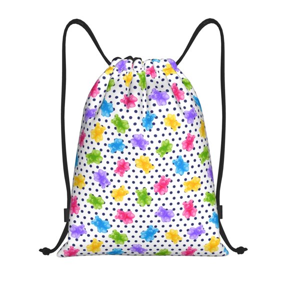 Drawstring Backpack - Bear And Polka Dot Splash Proof Small Drawstring Gym Bag for Women Men, Cinch Sports String Bag Backpack for Travel Swimming Beach