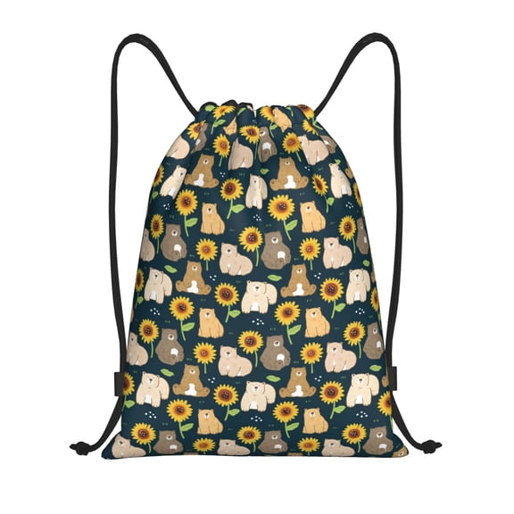 Drawstring Backpack - Bear sunflower Splash Proof Small Drawstring Gym Bag for Women Men, Cinch Sports String Bag Backpack for Travel Swimming Beach