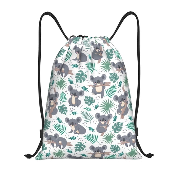 Drawstring Backpack - Bears and Tropical Leaves Splash Proof Small Drawstring Gym Bag for Women Men, Cinch Sports String Bag Backpack for Travel Swimming Beach