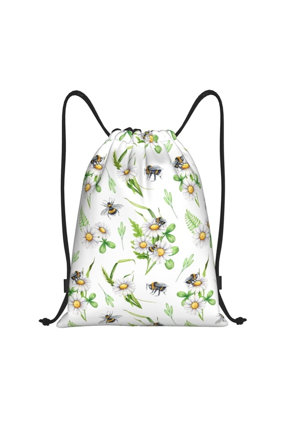 Drawstring Backpack - Bee bumblebee daisy flower cute Splash Proof Small Drawstring Gym Bag for Women Men, Cinch Sports String Bag Backpack for Travel Swimming Beach