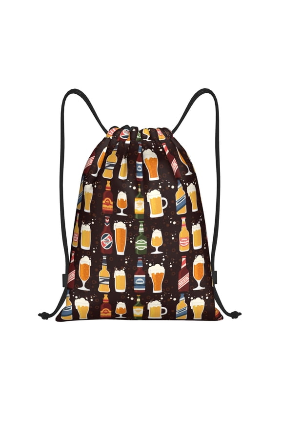 Drawstring Backpack - Beer Bottles1 Splash Proof Small Drawstring Gym Bag for Women Men, Cinch Sports String Bag Backpack for Travel Swimming Beach