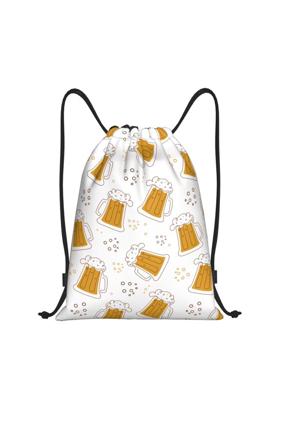 Drawstring Backpack - Beer print C Splash Proof Small Drawstring Gym Bag for Women Men, Cinch Sports String Bag Backpack for Travel Swimming Beach