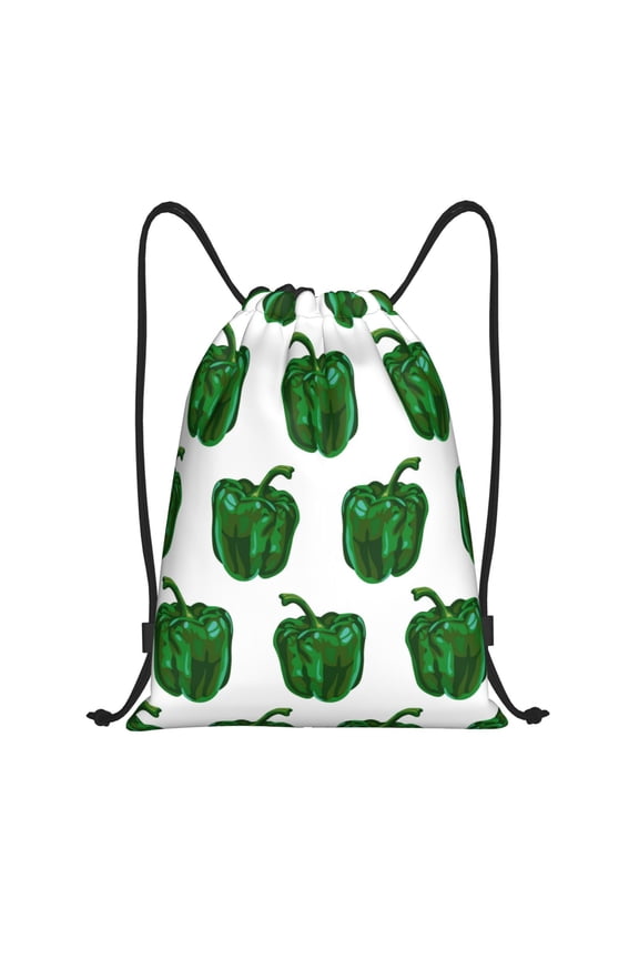 Drawstring Backpack - Bell Pepper Pattern green Splash Proof Small Drawstring Gym Bag for Women Men, Cinch Sports String Bag Backpack for Travel Swimming Beach