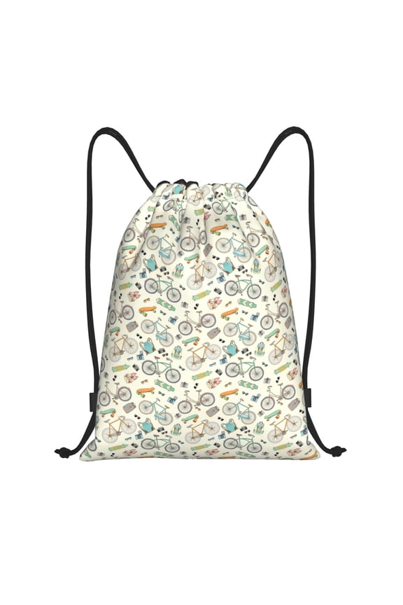 Drawstring Backpack - Bicycles And Boards Splash Proof Small Drawstring Gym Bag for Women Men, Cinch Sports String Bag Backpack for Travel Swimming Beach