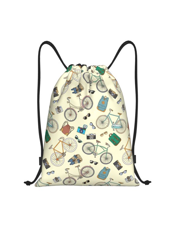 Drawstring Backpack - Bike Pattern Trendy Splash Proof Small Drawstring Gym Bag for Women Men, Cinch Sports String Bag Backpack for Travel Swimming Beach