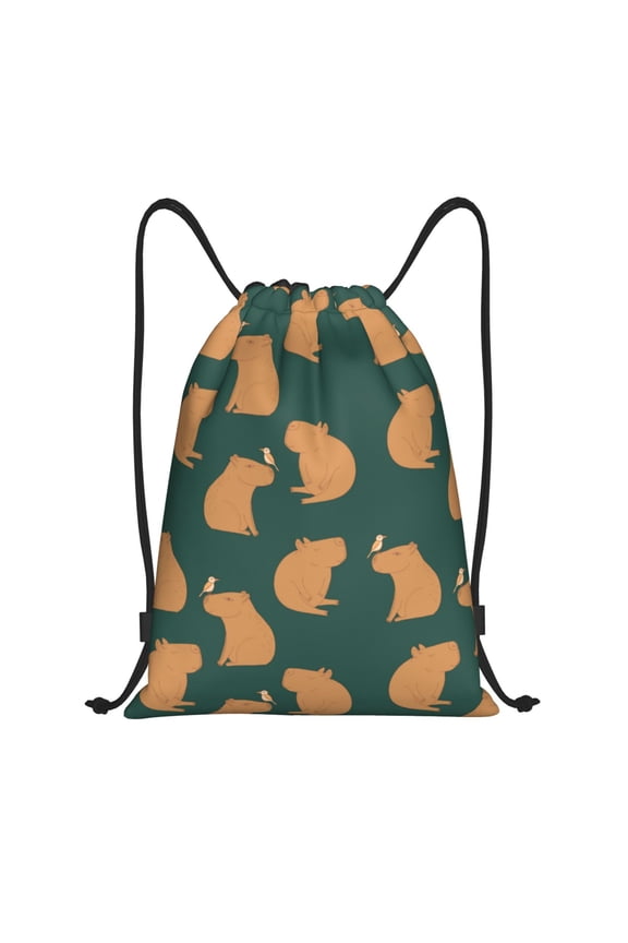 Drawstring Backpack - Birds Capybaras Splash Proof Small Drawstring Gym Bag for Women Men, Cinch Sports String Bag Backpack for Travel Swimming Beach