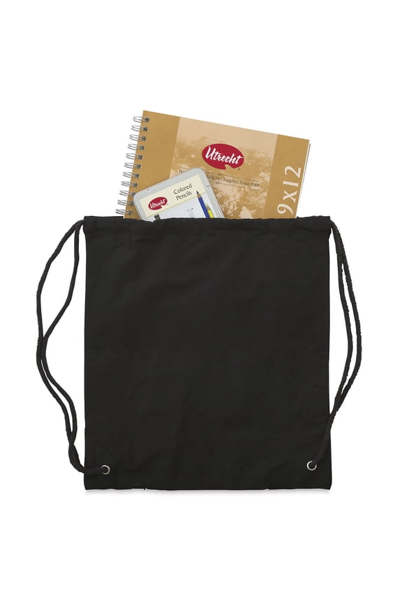 Canvas Drawstring Backpack - Black, 14-1/2"  13-1/2"