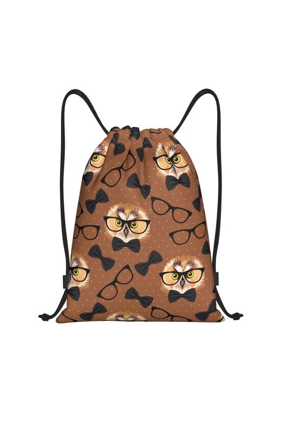 Drawstring Backpack - Black Bow Owl Brown Splash Proof Small Drawstring Gym Bag for Women Men, Cinch Sports String Bag Backpack for Travel Swimming Beach