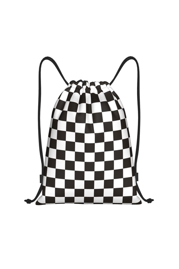 Drawstring Backpack - Black and White Checkerboard Splash Proof Small Drawstring Gym Bag for Women Men, Cinch Sports String Bag Backpack for Travel Swimming Beach