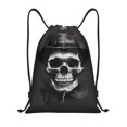 thumbnail image 1 of Drawstring Backpack - Black White Hat Skull Splash Proof Small Drawstring Gym Bag for Women Men, Cinch Sports String Bag Backpack for Travel Swimming Beach, 1 of 8