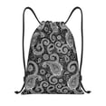 thumbnail image 1 of Drawstring Backpack - Black White Indian Paisley Splash Proof Small Drawstring Gym Bag for Women Men, Cinch Sports String Bag Backpack for Travel Swimming Beach, 1 of 8