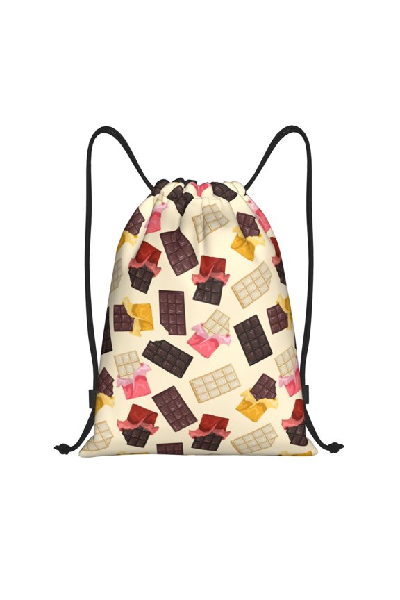 Drawstring Backpack - Block Chocolate Print Splash Proof Small Drawstring Gym Bag for Women Men, Cinch Sports String Bag Backpack for Travel Swimming Beach