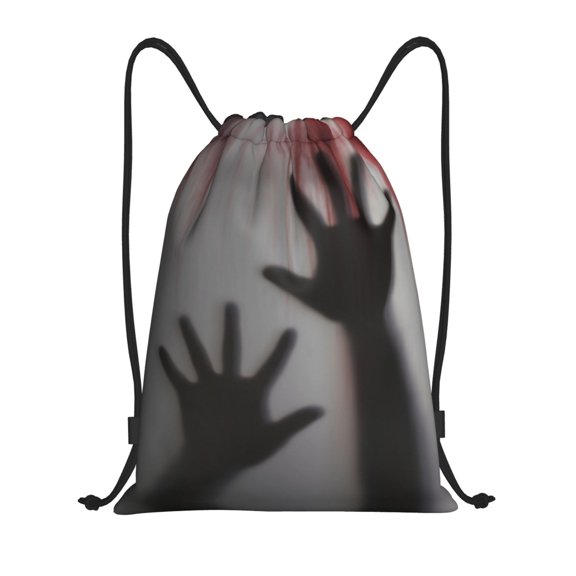 Drawstring Backpack - Bloody Hand Behind Splash Proof Small Drawstring Gym Bag for Women Men, Cinch Sports String Bag Backpack for Travel Swimming Beach