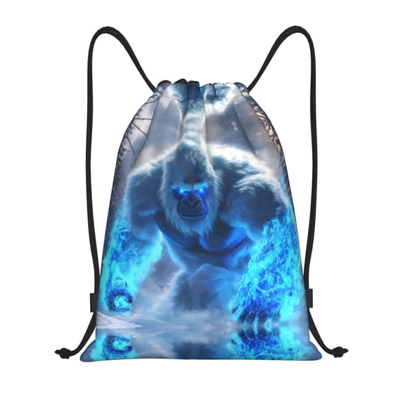 Drawstring Backpack - Blue Fire Snowy Gorilla Splash Proof Small Drawstring Gym Bag for Women Men, Cinch Sports String Bag Backpack for Travel Swimming Beach