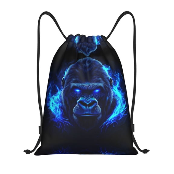 Drawstring Backpack - Blue Flame Cool Gorilla Splash Proof Small Drawstring Gym Bag for Women Men, Cinch Sports String Bag Backpack for Travel Swimming Beach