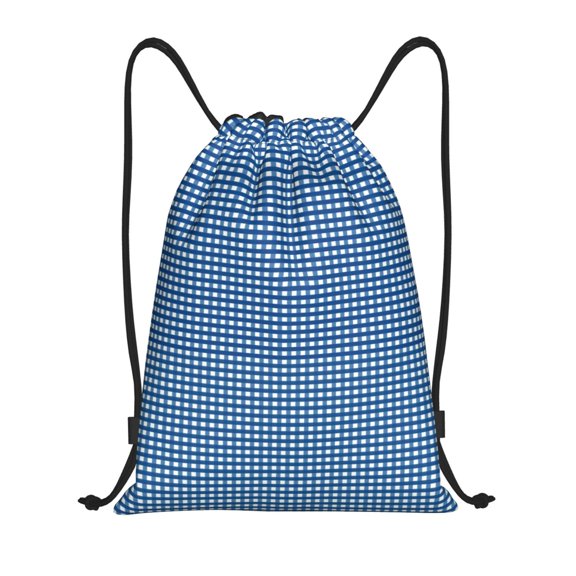 Drawstring Backpack - Blue Gingham Splash Proof Small Drawstring Gym Bag for Women Men, Cinch Sports String Bag Backpack for Travel Swimming Beach