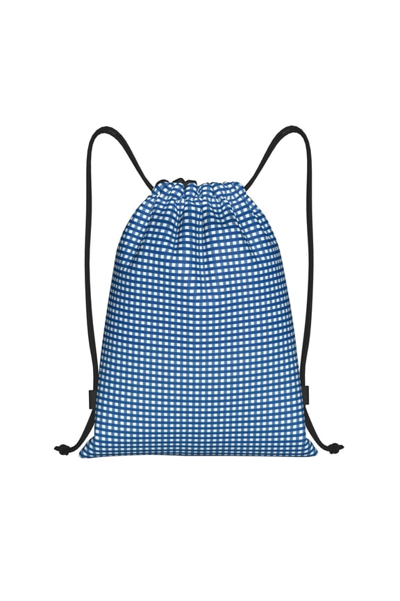 Drawstring Backpack - Blue Gingham Splash Proof Small Drawstring Gym Bag for Women Men, Cinch Sports String Bag Backpack for Travel Swimming Beach