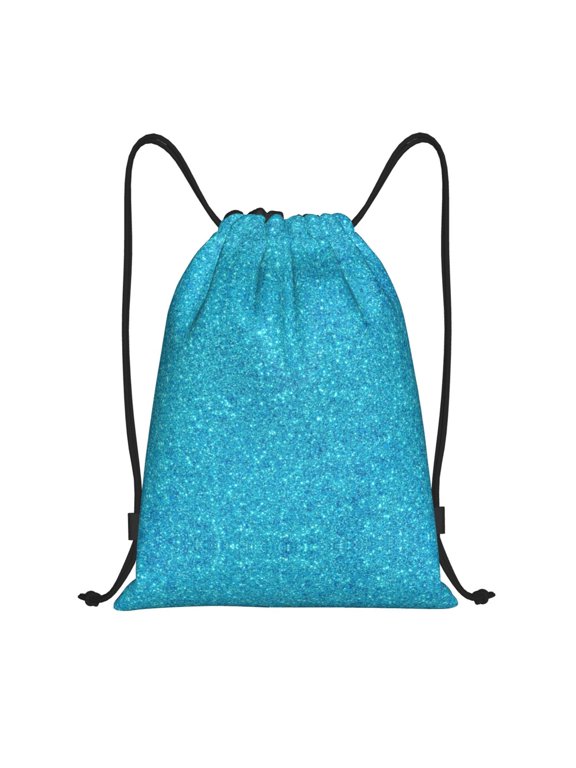 Drawstring Backpack - Blue Glitter Splash Proof Small Drawstring Gym Bag for Women Men, Cinch Sports String Bag Backpack for Travel Swimming Beach