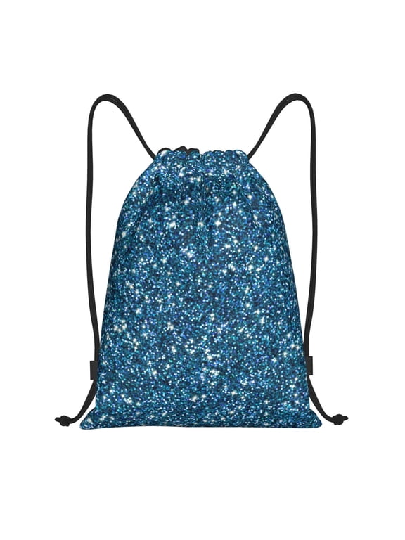 Drawstring Backpack - Blue Glitter Splash Proof Small Drawstring Gym Bag for Women Men, Cinch Sports String Bag Backpack for Travel Swimming Beach