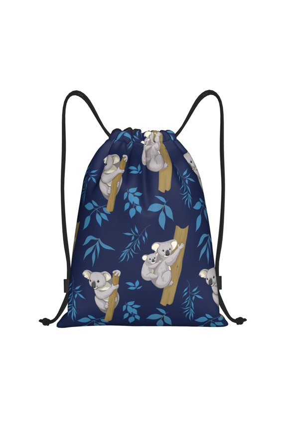 Drawstring Backpack - Blue Leaf Gray Koala Print Splash Proof Small Drawstring Gym Bag for Women Men, Cinch Sports String Bag Backpack for Travel Swimming Beach