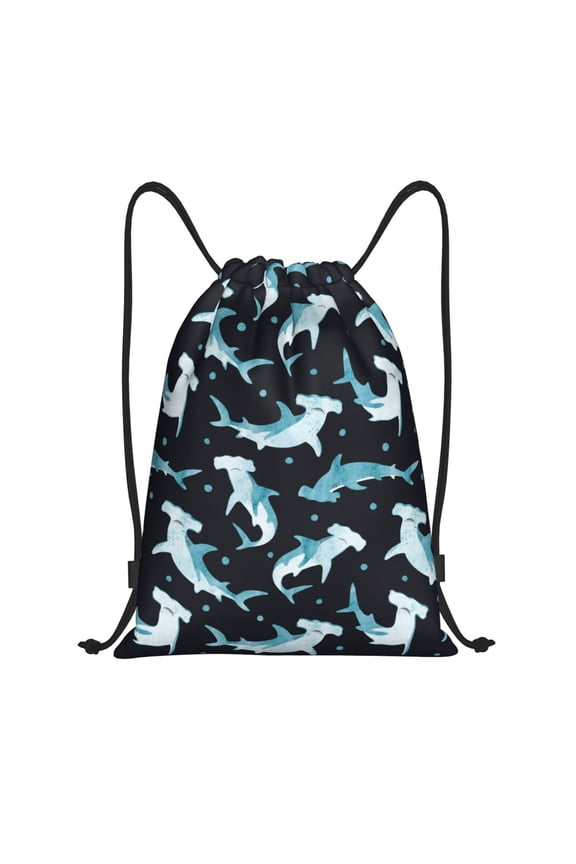 Drawstring Backpack - Blue dot hammerhead shark Splash Proof Small Drawstring Gym Bag for Women Men, Cinch Sports String Bag Backpack for Travel Swimming Beach