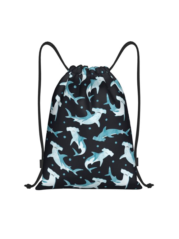 Drawstring Backpack - Blue dot hammerhead shark Splash Proof Small Drawstring Gym Bag for Women Men, Cinch Sports String Bag Backpack for Travel Swimming Beach