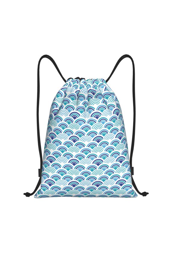 Drawstring Backpack - Blue fish scale texture Splash Proof Small Drawstring Gym Bag for Women Men, Cinch Sports String Bag Backpack for Travel Swimming Beach