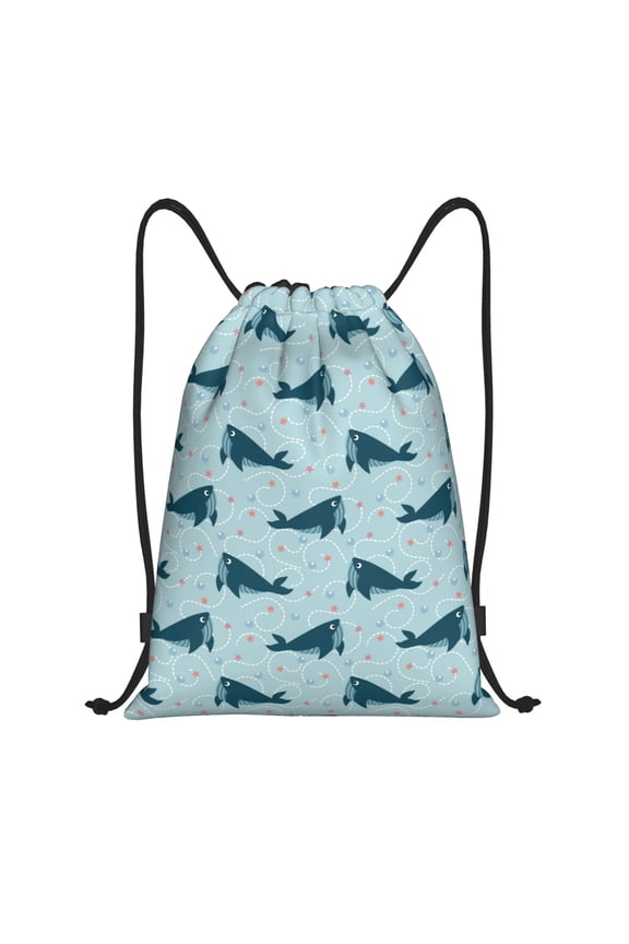 Drawstring Backpack - Bohemian Cartoon Cute Shark Splash Proof Small Drawstring Gym Bag for Women Men, Cinch Sports String Bag Backpack for Travel Swimming Beach