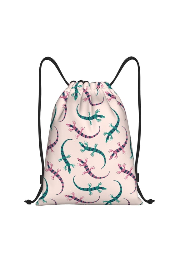 Drawstring Backpack - Bohemian Cute Lizard Gecko_A Splash Proof Small Drawstring Gym Bag for Women Men, Cinch Sports String Bag Backpack for Travel Swimming Beach
