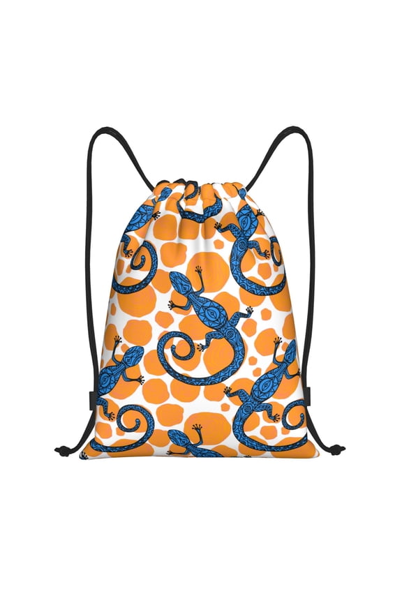 Drawstring Backpack - Bohemian Lines Gecko Lizards Splash Proof Small Drawstring Gym Bag for Women Men, Cinch Sports String Bag Backpack for Travel Swimming Beach