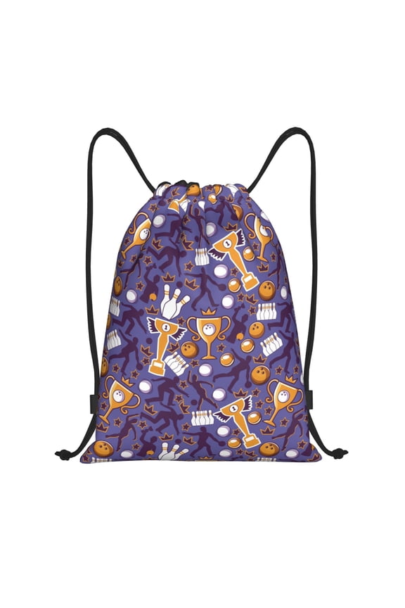 Drawstring Backpack - Bowling Game Splash Proof Small Drawstring Gym Bag for Women Men, Cinch Sports String Bag Backpack for Travel Swimming Beach