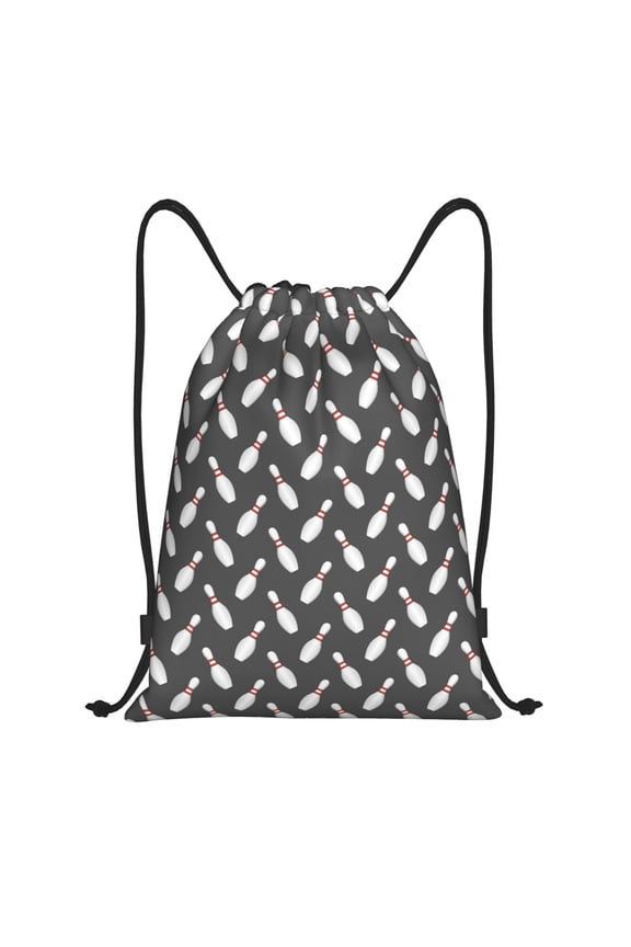 Drawstring Backpack - Bowling Pins Splash Proof Small Drawstring Gym Bag for Women Men, Cinch Sports String Bag Backpack for Travel Swimming Beach