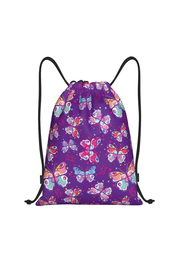 Drawstring Backpack - Bright Butterflies Splash Proof Small Drawstring Gym Bag for Women Men, Cinch Sports String Bag Backpack for Travel Swimming Beach