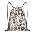 thumbnail image 1 of Drawstring Backpack - Brown White Coffee Bean Print Splash Proof Small Drawstring Gym Bag for Women Men, Cinch Sports String Bag Backpack for Travel Swimming Beach, 1 of 8