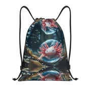 Drawstring Backpack - Bubbles Axolotl Fantasy Splash Proof Small Drawstring Gym Bag for Women Men, Cinch Sports String Bag Backpack for Travel Swimming Beach