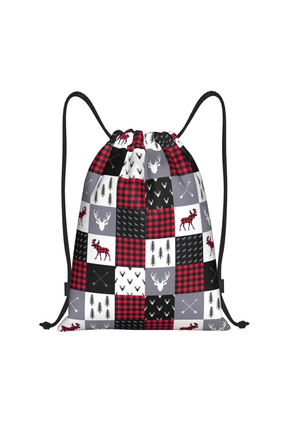 Drawstring Backpack - Buffalo plaid Elk arrows deer moose Splash Proof Small Drawstring Gym Bag for Women Men, Cinch Sports String Bag Backpack for Travel Swimming Beach