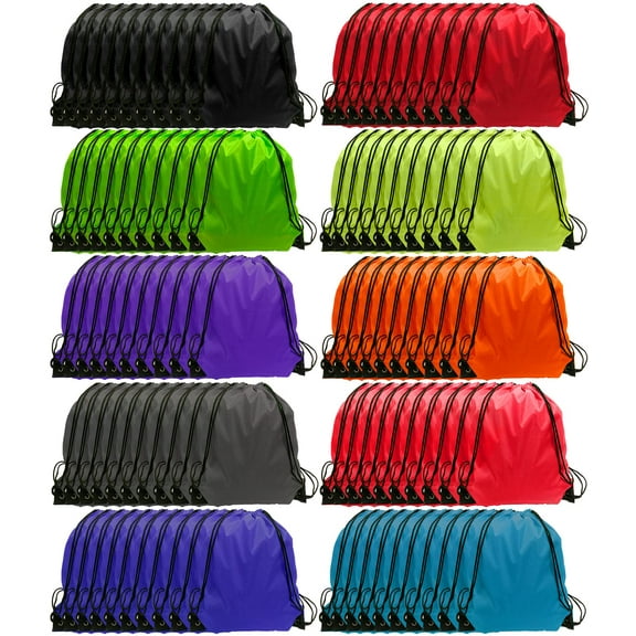 Drawstring Backpack Bulk, 100 Pcs Draw String Bags Cinch Bag Drawstring Gym Bag Sackpack Drawstring Bags for Women Men, 10 Colors