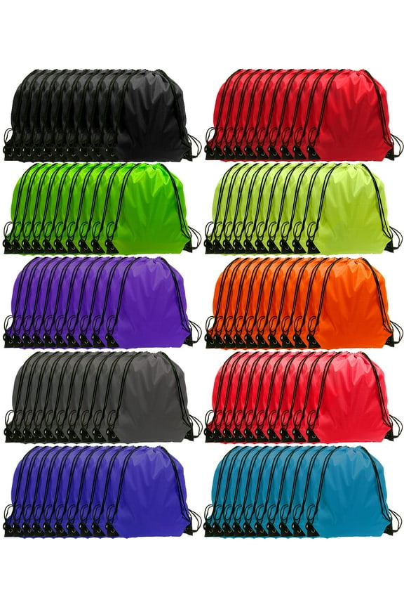 Drawstring Backpack Bulk, 100 Pcs Draw String Bags Cinch Bag Drawstring Gym Bag Sackpack Drawstring Bags for Women Men, 10 Colors
