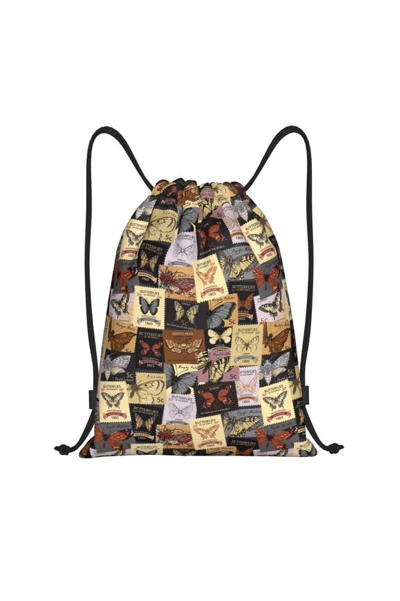 Drawstring Backpack - Butterfly Stamp Pattern Splash Proof Small Drawstring Gym Bag for Women Men, Cinch Sports String Bag Backpack for Travel Swimming Beach