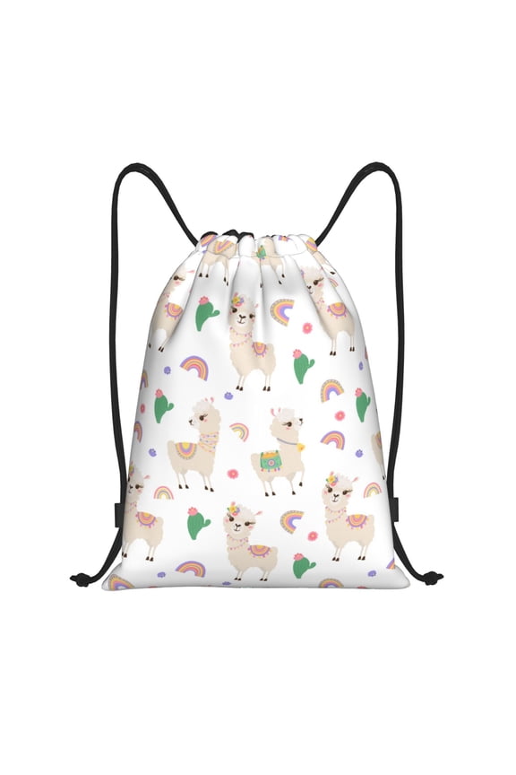 Drawstring Backpack - Cactus Feminine Cute Alpaca Splash Proof Small Drawstring Gym Bag for Women Men, Cinch Sports String Bag Backpack for Travel Swimming Beach