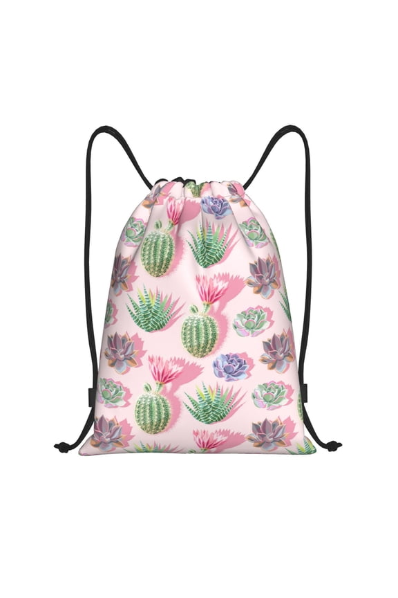 Drawstring Backpack - Cactus Succulents blooming Splash Proof Small Drawstring Gym Bag for Women Men, Cinch Sports String Bag Backpack for Travel Swimming Beach
